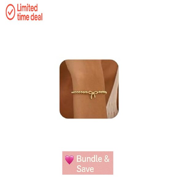 Gold Plated Brass Stretch Bracelet 6.9" Dainty Stackable Jewelry Gift - Picture 2 of 8